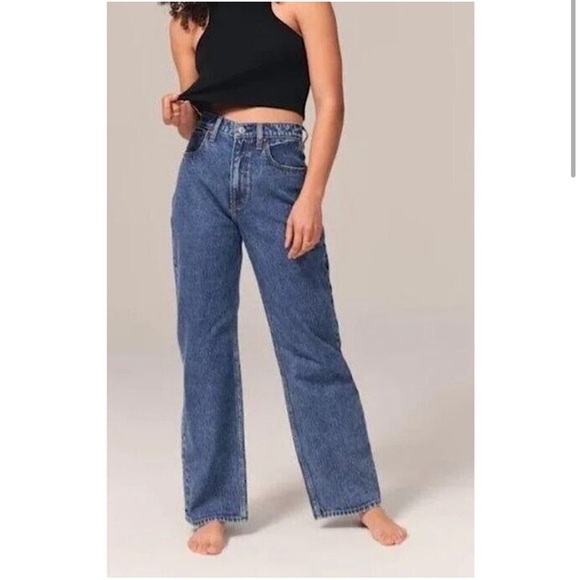 Abercrombie & Fitch Dad High Rise Curve Love Jeans Blue size 25 - Picture 2 of 16